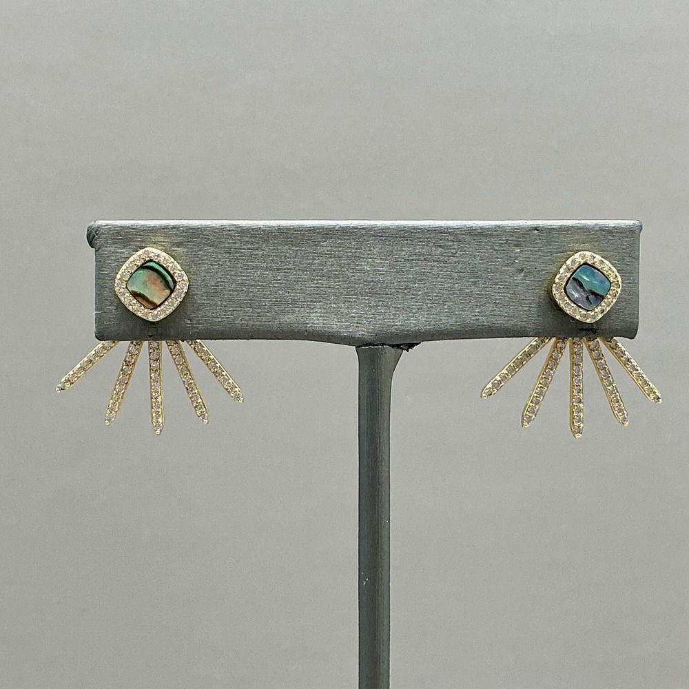 Melanie Auld Earrings Women Gold Tone Abalone Pave Ear Jacket Sunburst Fan Studs